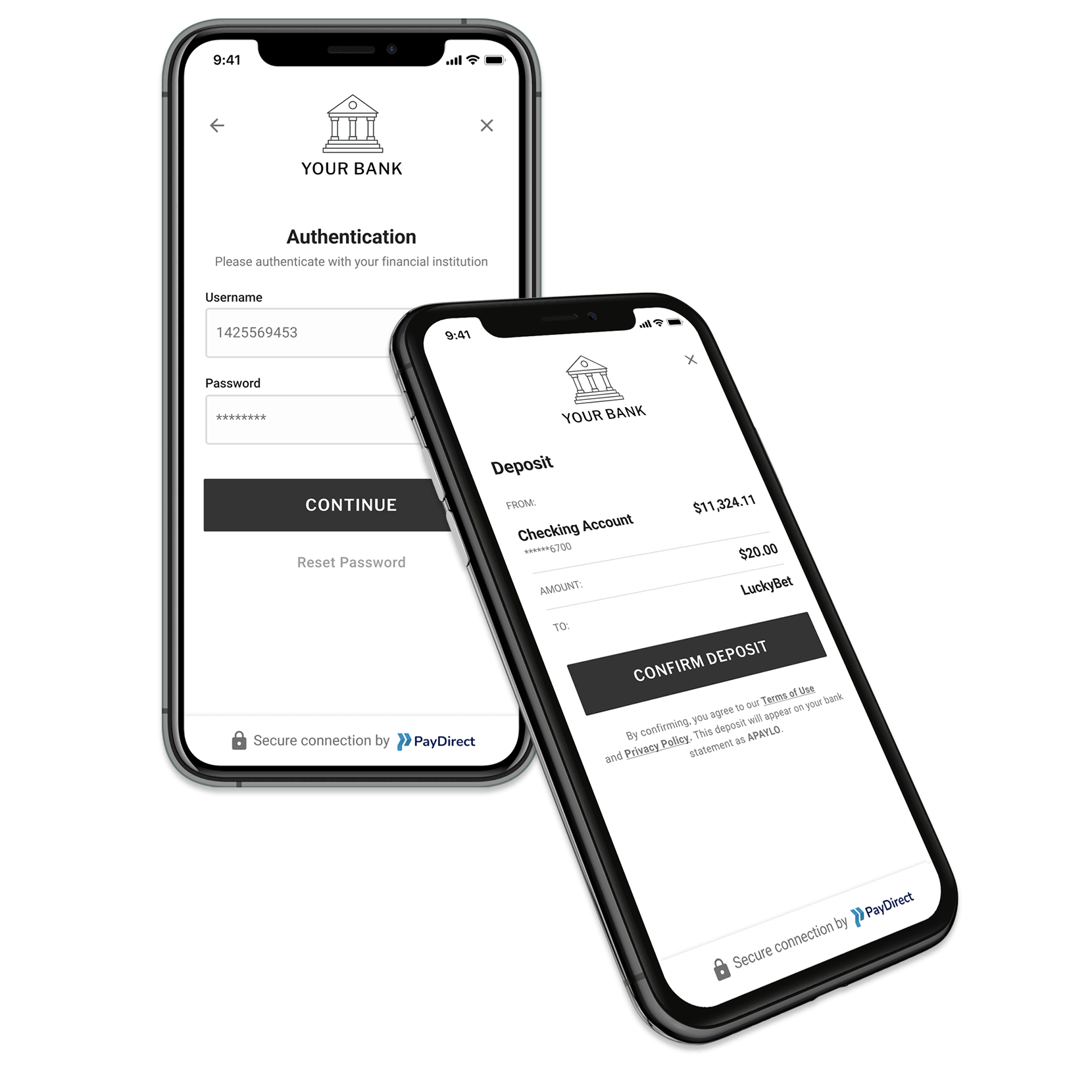 Instant Bank Transfer device screens